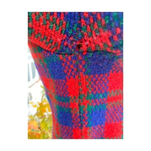 50s 60s Hudson’s Bay Plaid Wool Sweater Metal Crest Buttons Jacket Rare Sz 37 - Picture 7 of 16